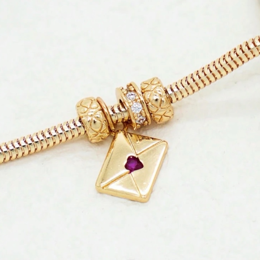 Stainless Steel Cubic Zirconia Envelope Pendant Adjustable bracelet - Picture 2 of 6